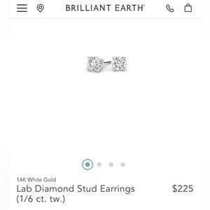 BNIP Brilliant Earth 14k white gold lab diamond stud earrings (1/6 ct. tw.)